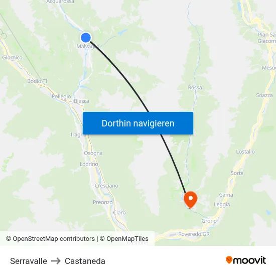 Serravalle to Castaneda map
