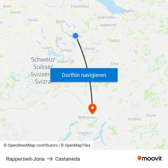 Rapperswil-Jona to Castaneda map
