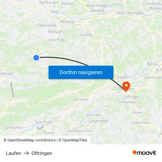 Laufen to Oftringen map