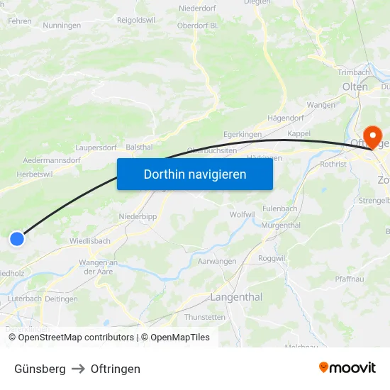 Günsberg to Oftringen map