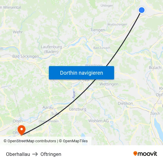 Oberhallau to Oftringen map