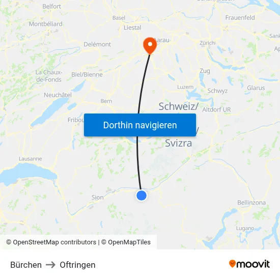 Bürchen to Oftringen map