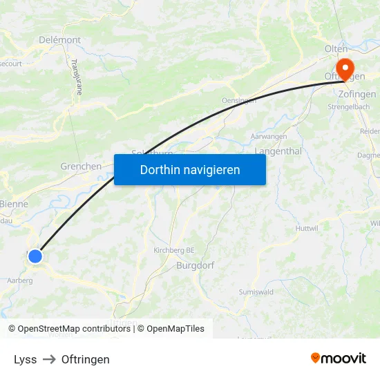 Lyss to Oftringen map