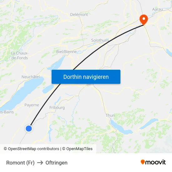 Romont (Fr) to Oftringen map