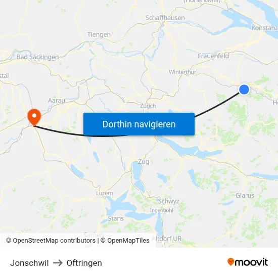 Jonschwil to Oftringen map