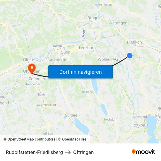Rudolfstetten-Friedlisberg to Oftringen map