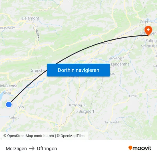 Merzligen to Oftringen map