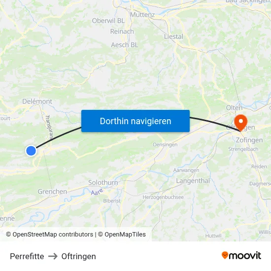 Perrefitte to Oftringen map