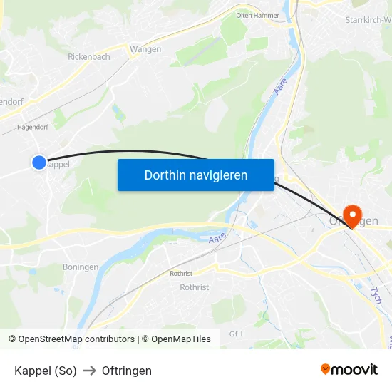 Kappel (So) to Oftringen map