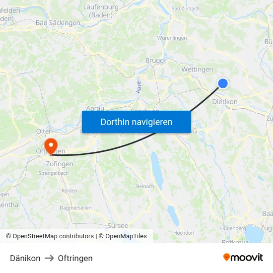 Dänikon to Oftringen map