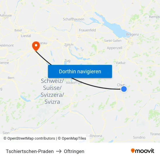 Tschiertschen-Praden to Oftringen map
