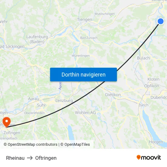 Rheinau to Oftringen map