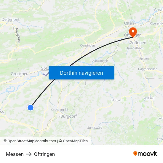 Messen to Oftringen map