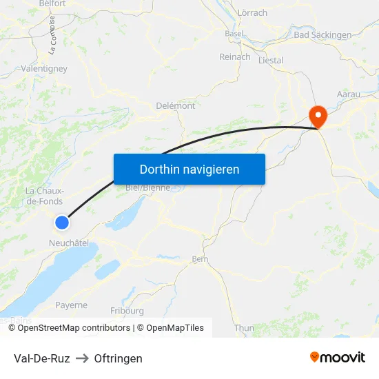 Val-De-Ruz to Oftringen map