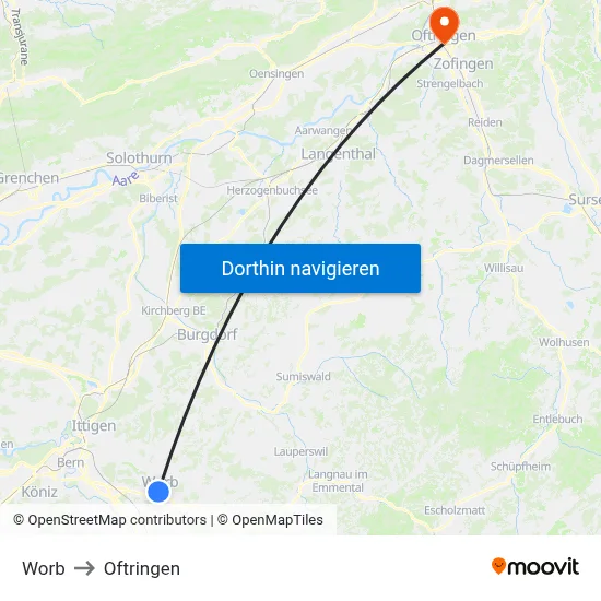 Worb to Oftringen map