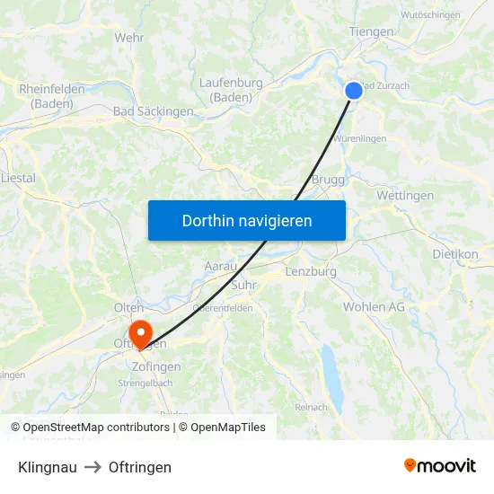 Klingnau to Oftringen map