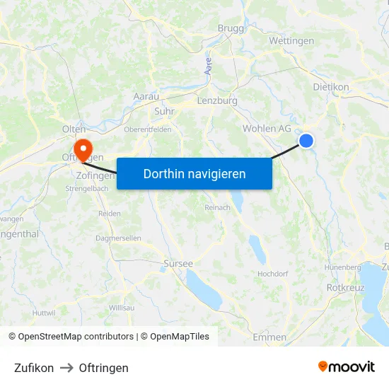 Zufikon to Oftringen map
