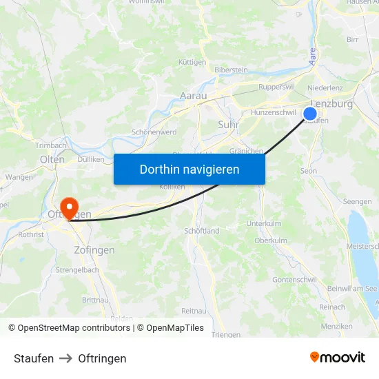 Staufen to Oftringen map