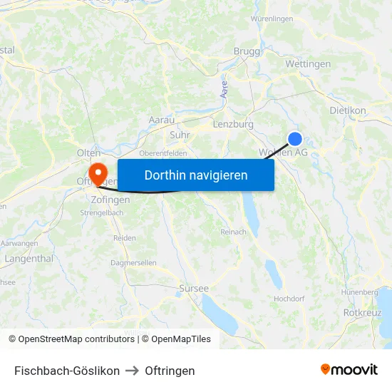 Fischbach-Göslikon to Oftringen map