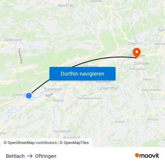 Bettlach to Oftringen map