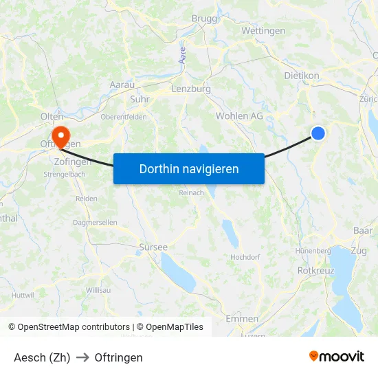 Aesch (Zh) to Oftringen map