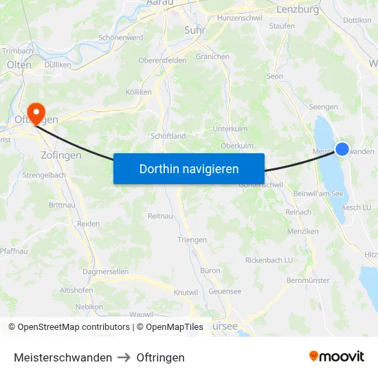 Meisterschwanden to Oftringen map