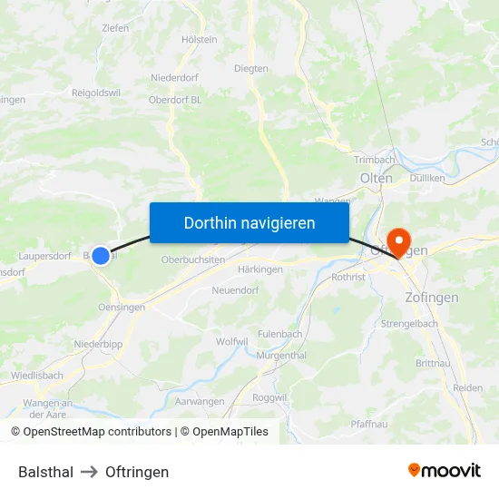 Balsthal to Oftringen map