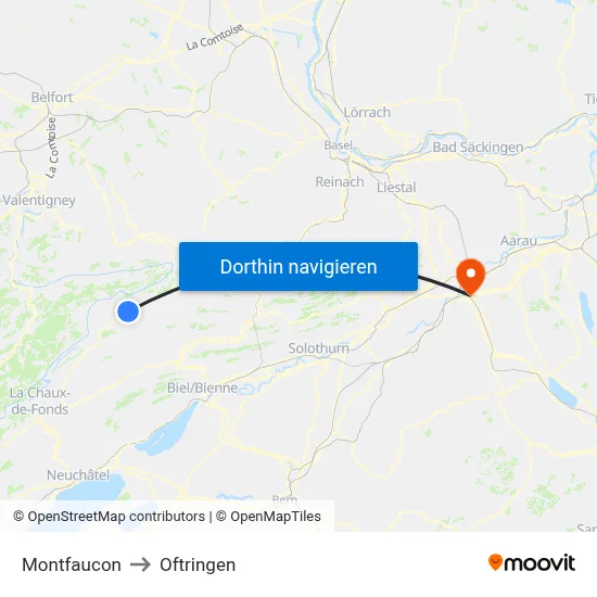 Montfaucon to Oftringen map