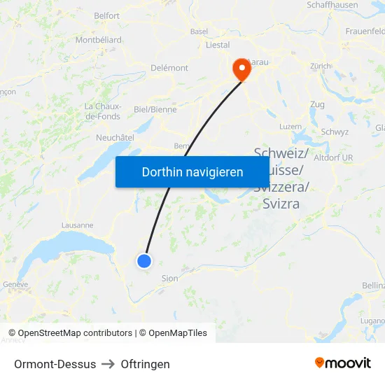 Ormont-Dessus to Oftringen map