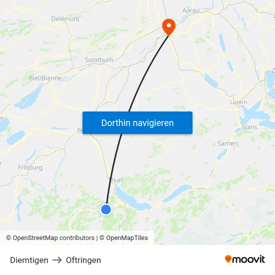 Diemtigen to Oftringen map