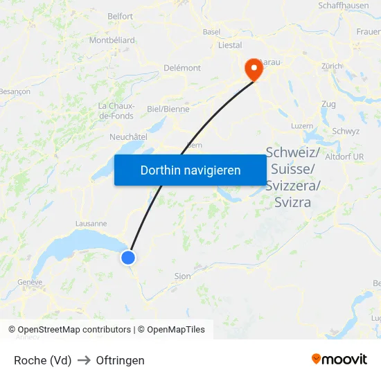 Roche (Vd) to Oftringen map