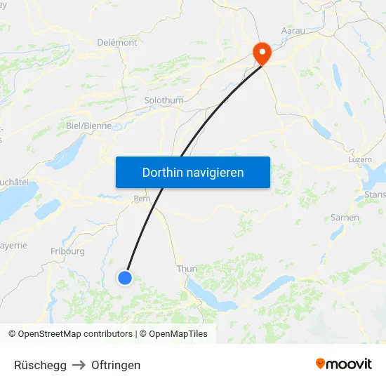 Rüschegg to Oftringen map
