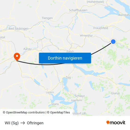Wil (Sg) to Oftringen map