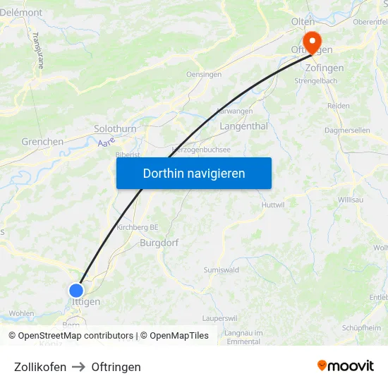 Zollikofen to Oftringen map