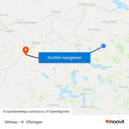 Hittnau to Oftringen map