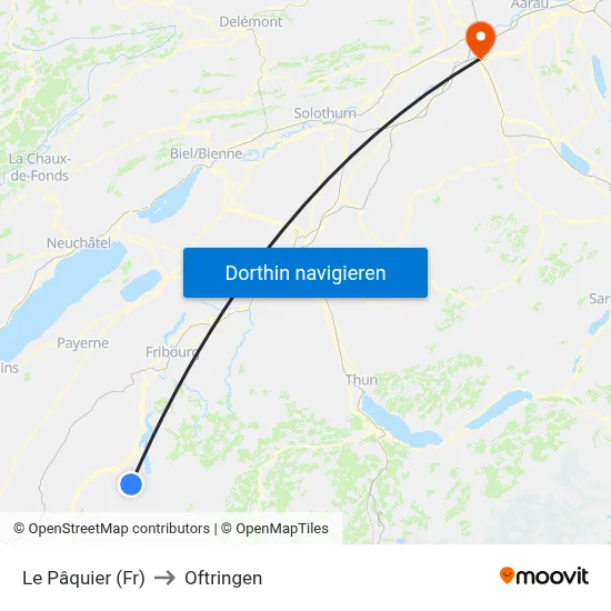 Le Pâquier (Fr) to Oftringen map