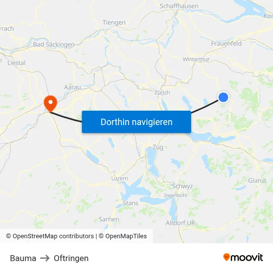 Bauma to Oftringen map