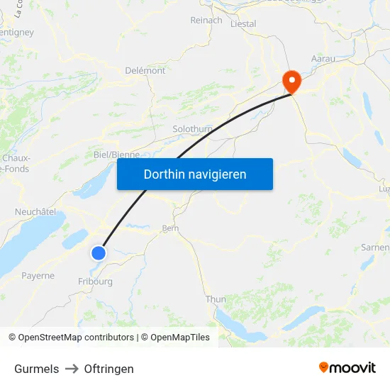 Gurmels to Oftringen map