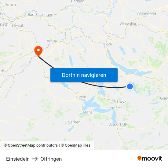 Einsiedeln to Oftringen map