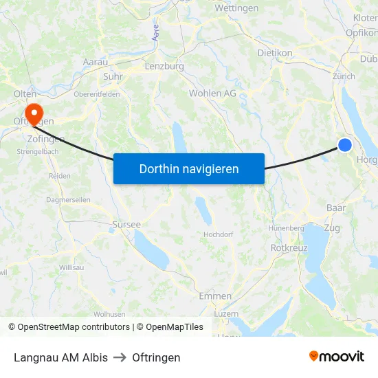 Langnau AM Albis to Oftringen map