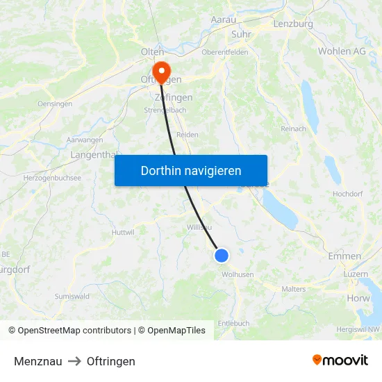 Menznau to Oftringen map