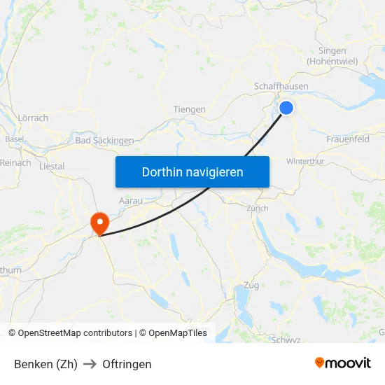 Benken (Zh) to Oftringen map