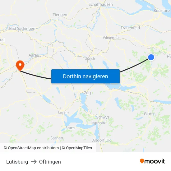 Lütisburg to Oftringen map