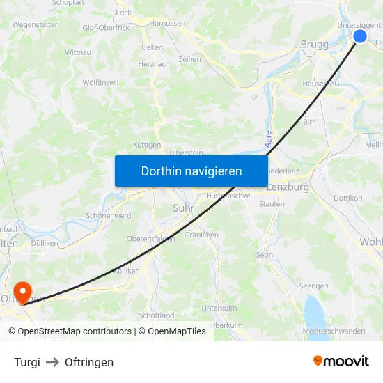 Turgi to Oftringen map