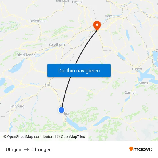 Uttigen to Oftringen map