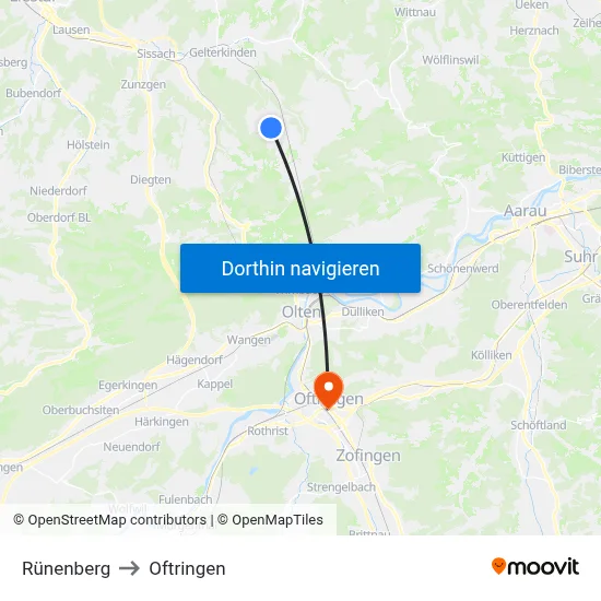 Rünenberg to Oftringen map