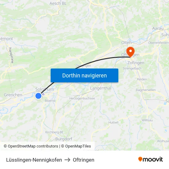 Lüsslingen-Nennigkofen to Oftringen map