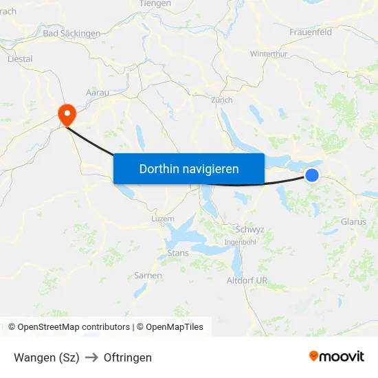 Wangen (Sz) to Oftringen map