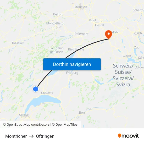 Montricher to Oftringen map