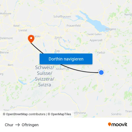 Chur to Oftringen map